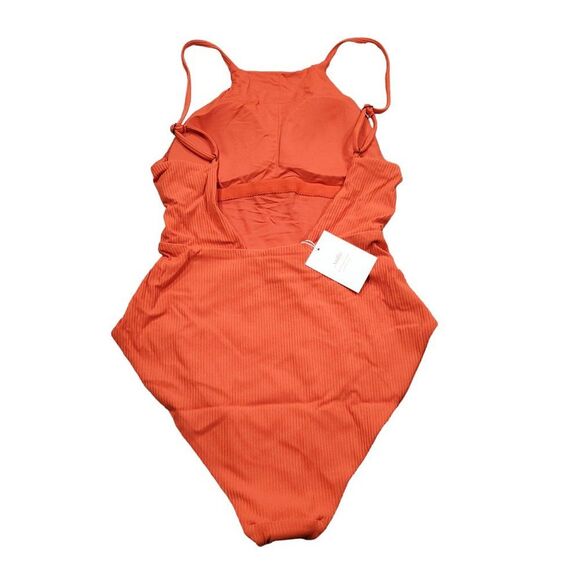 Andie The Asbury One Piece Swimsuit Ribbed Neon Orange Siren Size XL Swim - Picture 3 of 8